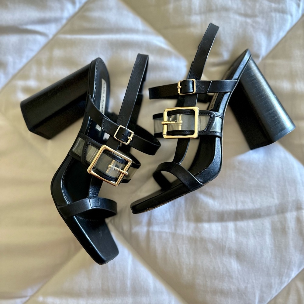 Karl Lagerfeld Black & Clear Strapy Chunk Heel